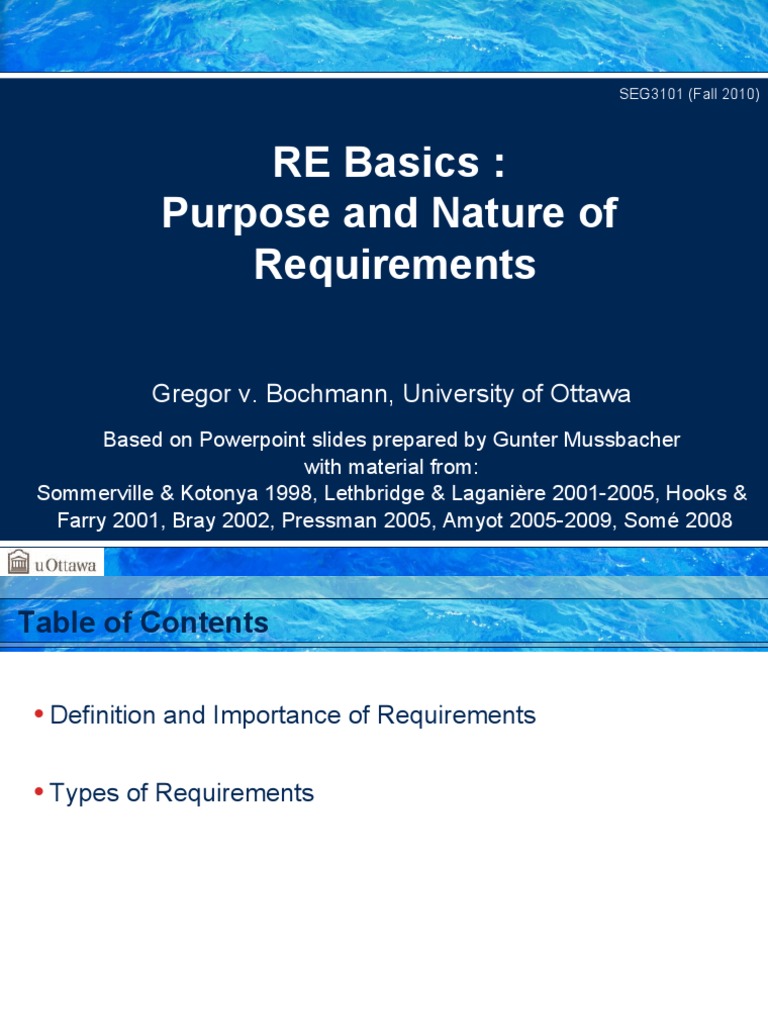 SEG3101Ch11 Basics Purpose and Nature of Requirements PDF