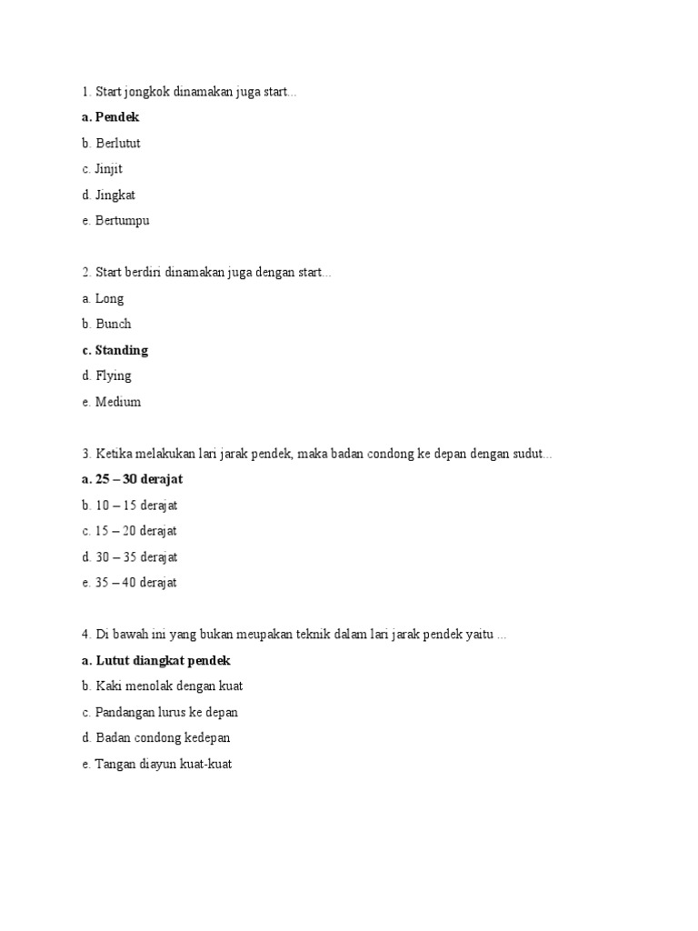 Olahraga Atletik Langsung Jawaban