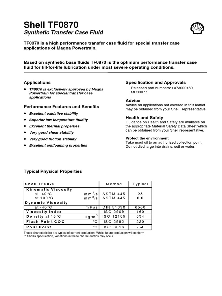 Shell TF0870 Transfer Case Fluid Specs | PDF | Physical Sciences ...