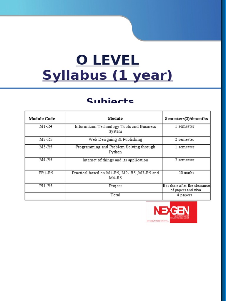 O Level Syllabus and Subject Details | PDF | Html Element | Internet Of ...