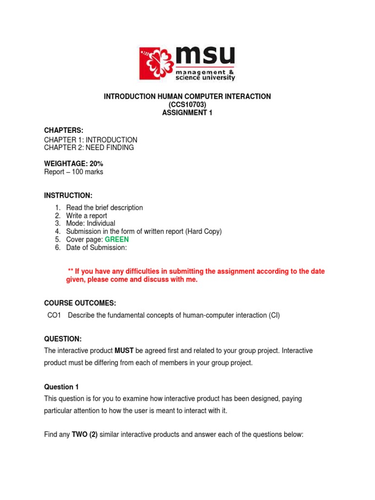 HCI - Feb 2020 - Assignment 1 | PDF | Human–Computer Interaction | Question