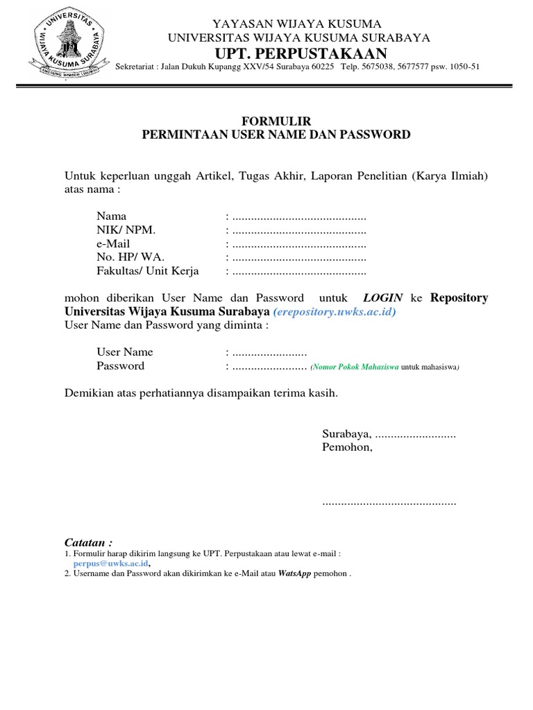 Formulir Username &password PDF | PDF