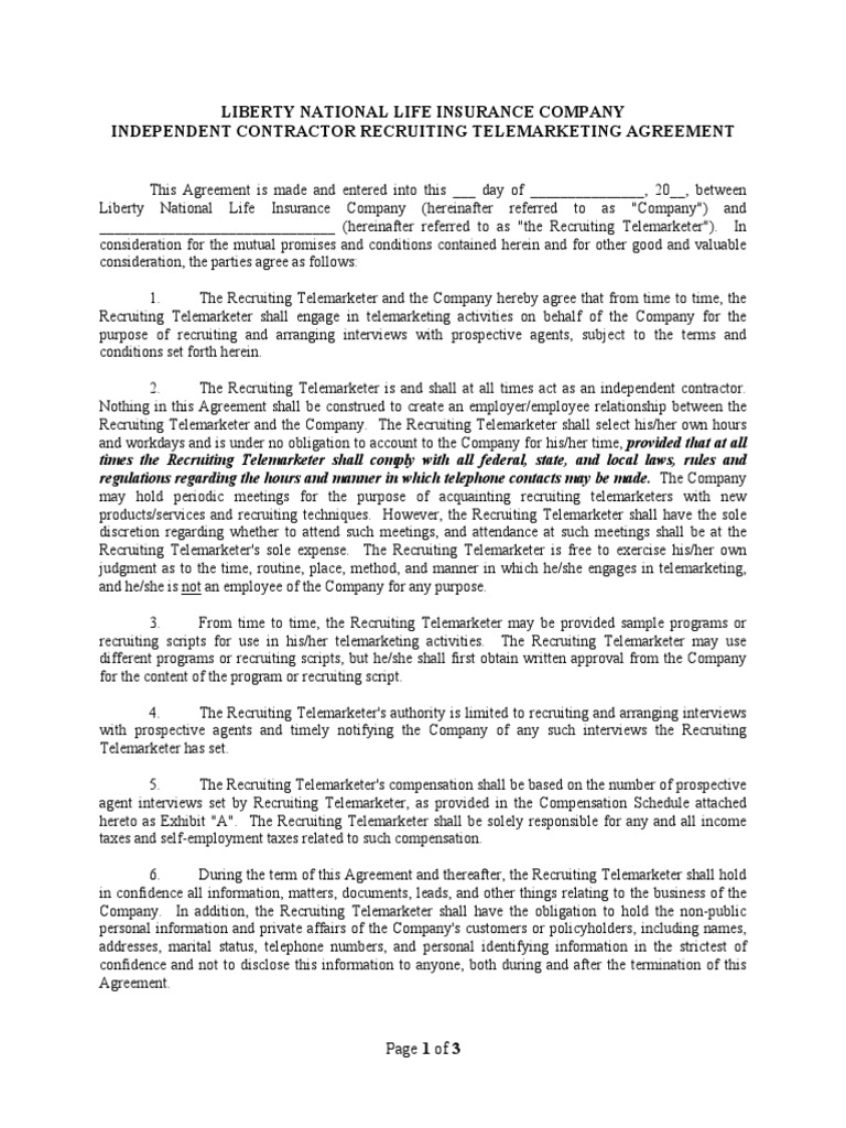 Recruiting Telemarketing IC Agreement | PDF | Independent 