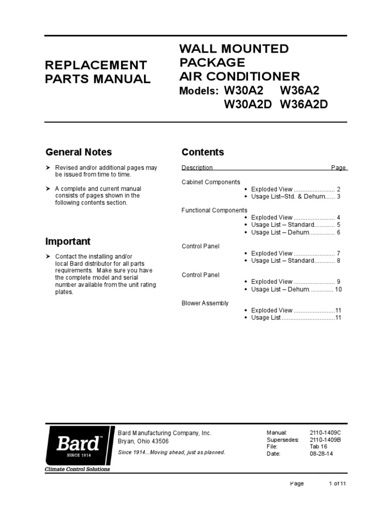 Bard Parts PDF Transformer Electric Heating