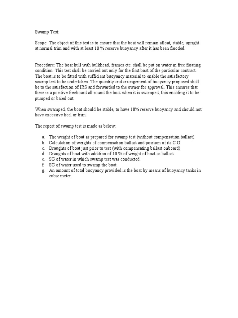 Swamp Test Procedure | PDF