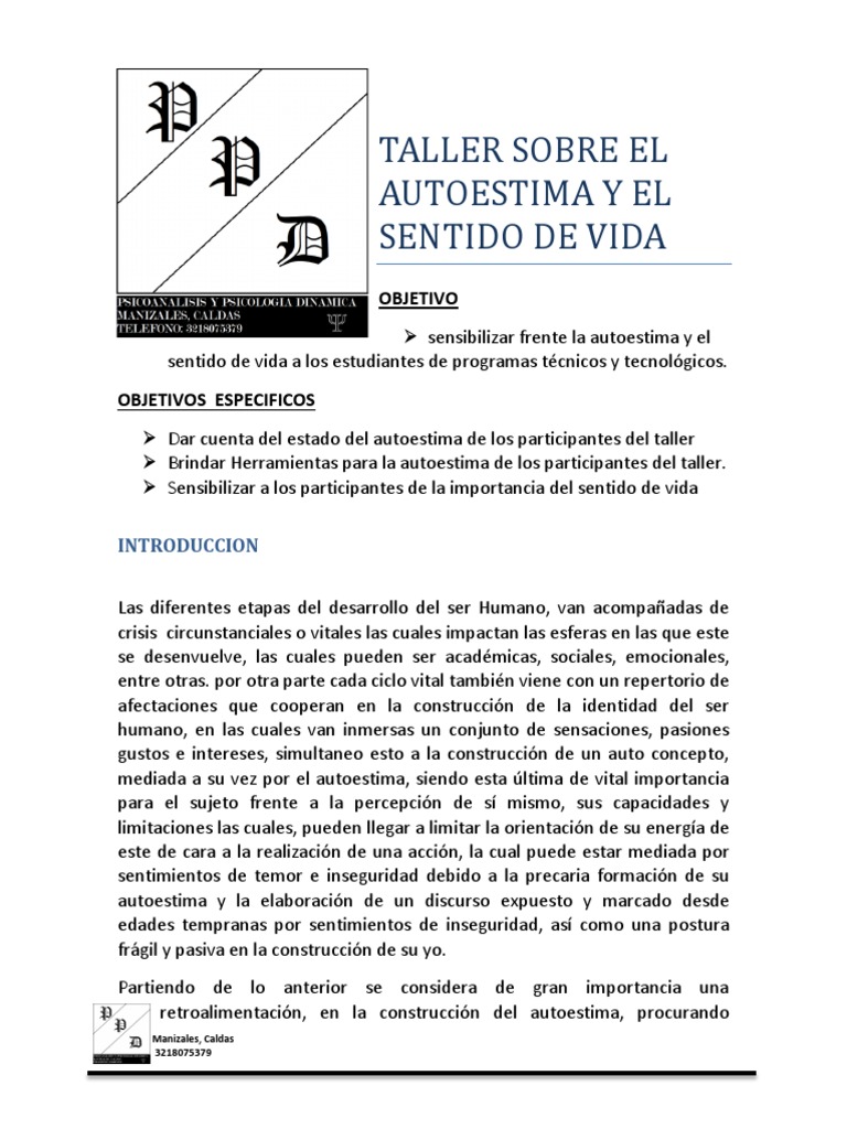Taller de Autoestima y Sentido de Vida | PDF | Subjetividad | Percepción