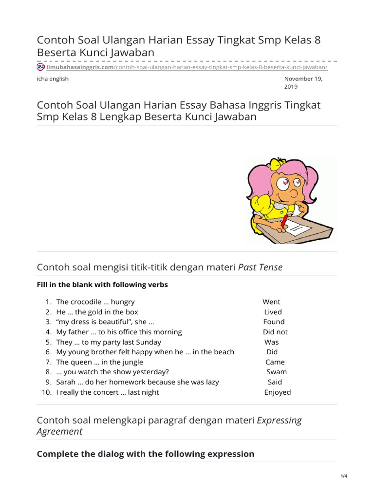 Ilmubahasainggris Com Contoh Soal Ulangan Harian Essay Tingkat Smp Kelas 8 Beserta Kunci Jawaban Grammar Linguistic Typology