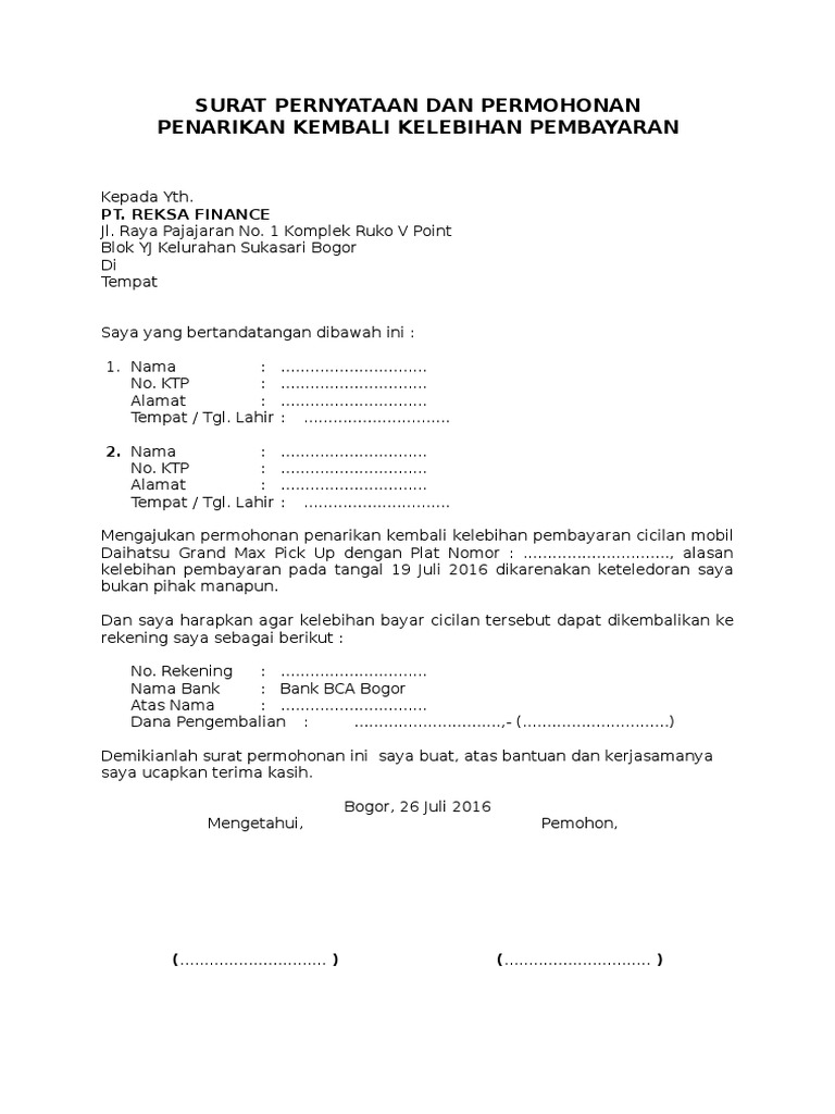 Surat Pernyataan Pengembalian Uang Cara Golden