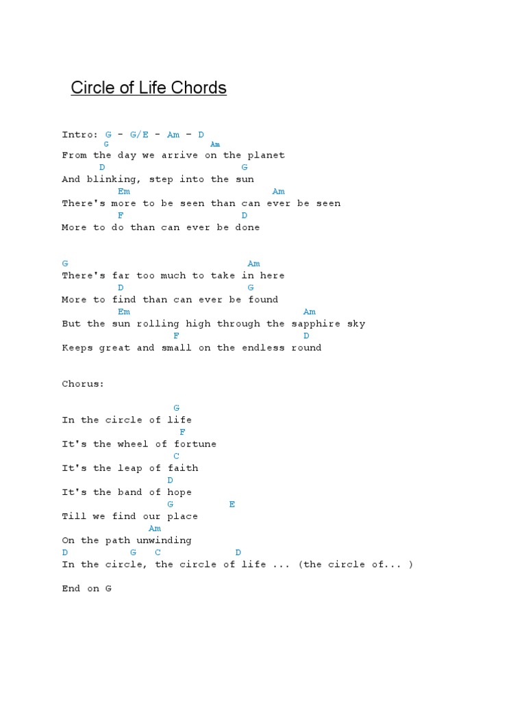 Circle of Life Chords and Lyrics | PDF