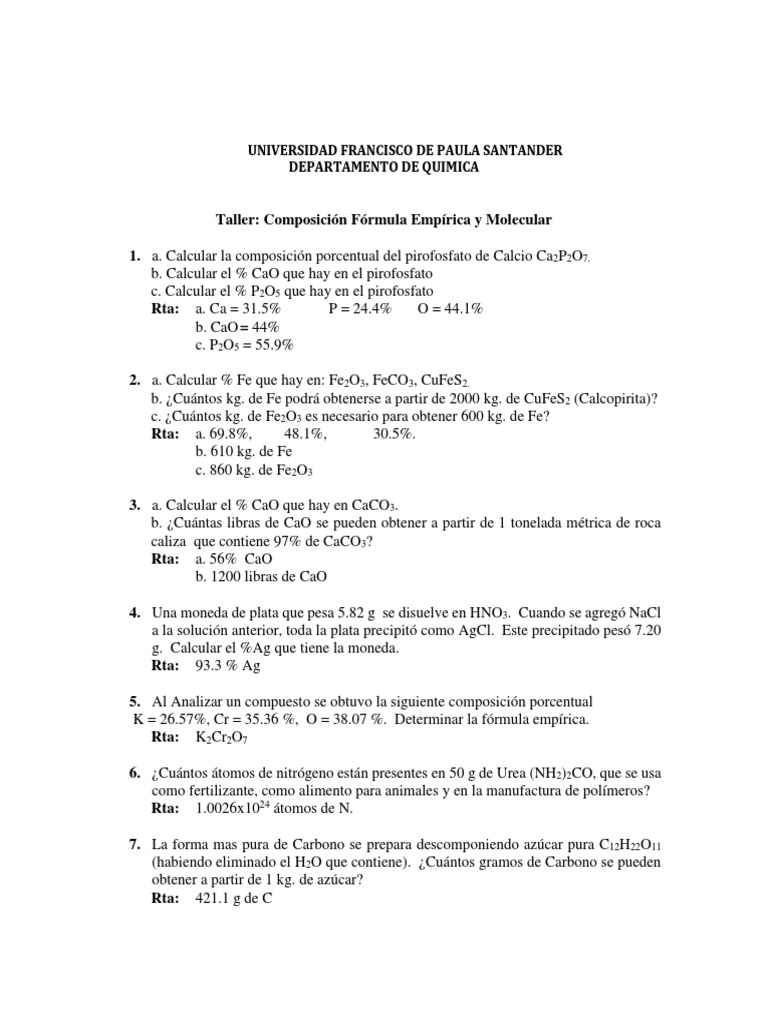 Formulas Empiricas Y Moleculares Combustion Agua