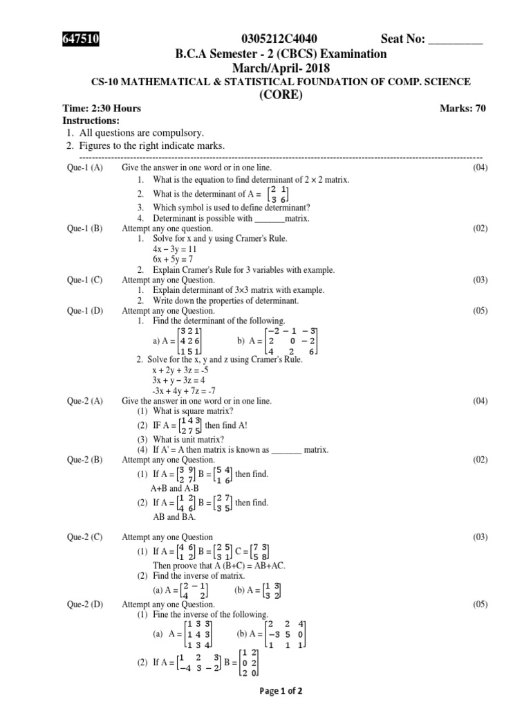 Mathematical & Statistical Foundation of Computer Science (CS-10 ...