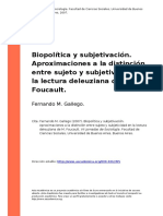 Fernando M. Gallego (2007). Biopolitica y subjetivacion. Aproximaciones a la distincion entre sujeto y subjetividad en la lectura deleuzi (..)