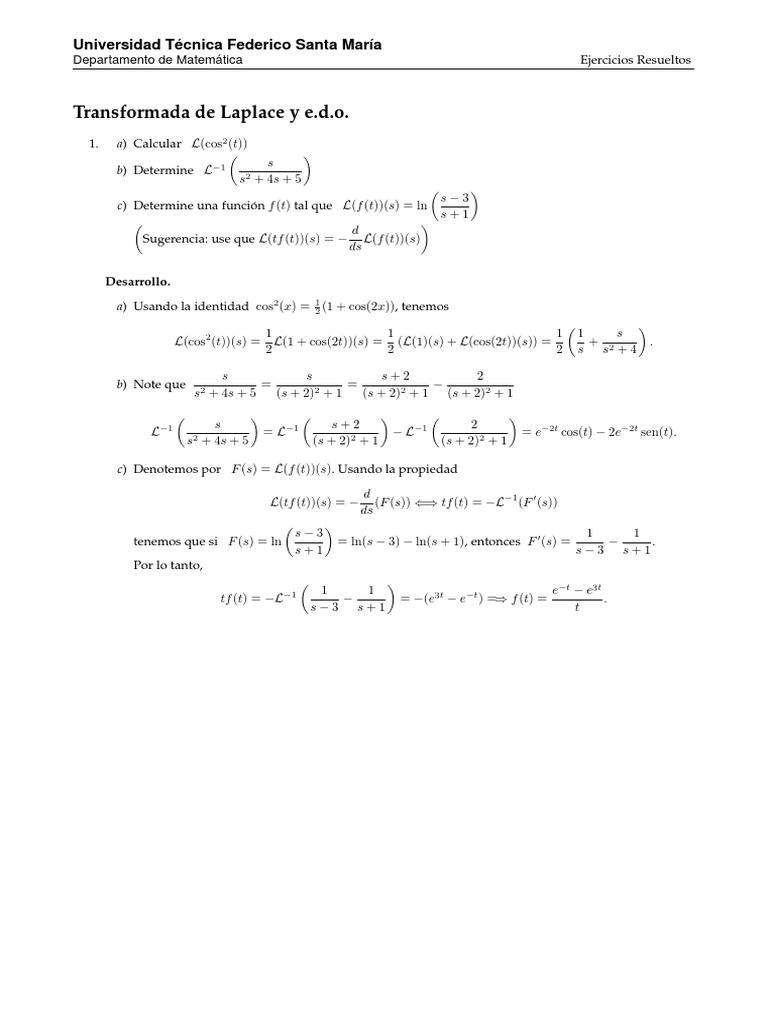 Ejercicios Resueltos de Laplace PDF | PDF | Transformada de Laplace ...