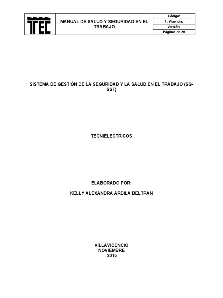1 Documento Sistema De Gestión De La Seguridad Y Salud En El Trabajo