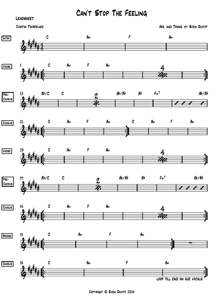 CANT STOP THE FEELING Leadsheet PDF PDF