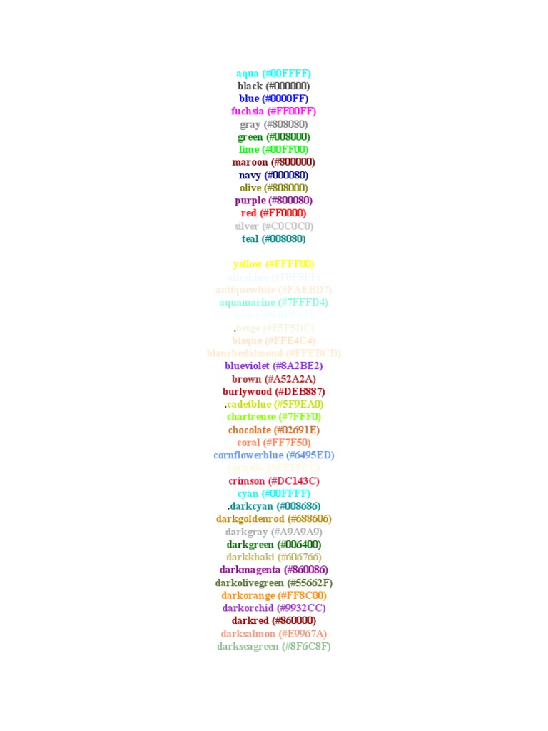 Comprehensive Color Code Reference | PDF | Chess Theory | Visual Perception