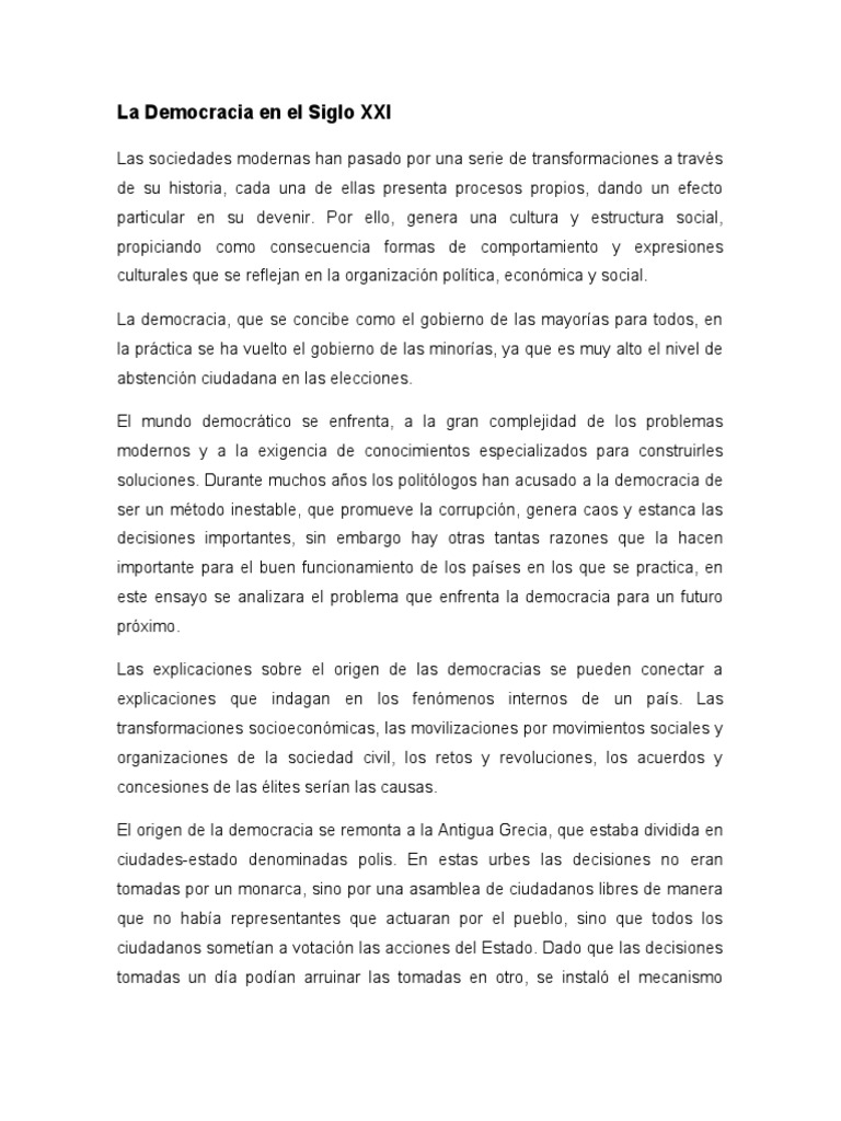 La Democracia en el Siglo XXI: Retos y Transformaciones | PDF ...