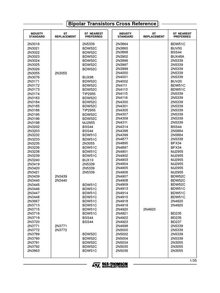 Bipolar Transistor Cross Reference Guide PDF Rules Computer