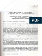 Variación Dialectal Del Maya Yucateco. MAAYA CH'E'EN PDF