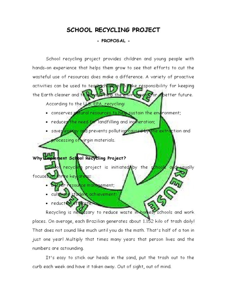 School Recycling Project PROPOSAL PDF Recycling Economy And The