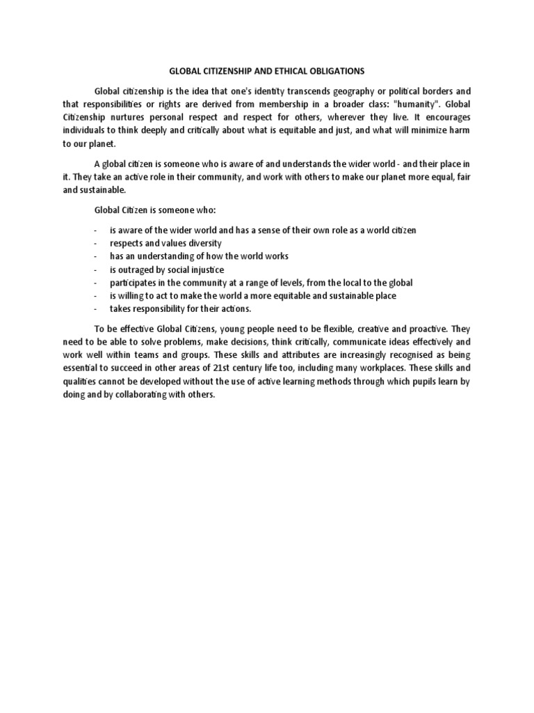 Global Citizenship | PDF | Politics | Social Science