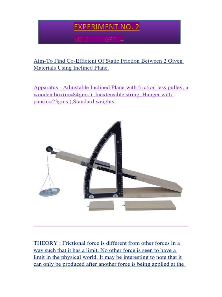 Coefficient of Static Friction Experiment | PDF | Friction | Force