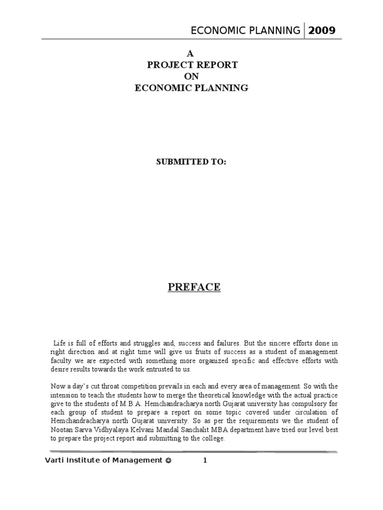 Economic Planning Project Report 2009 | PDF