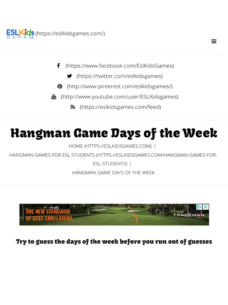 Hangman Game Days of The Week - ESL Kids Games PDF | PDF | Internet Privacy  | Politics And Technology