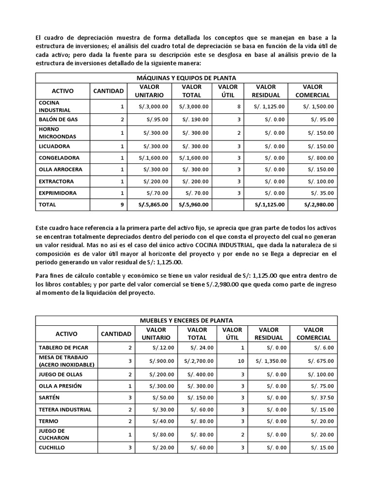 DEPRECIACIONES | PDF | Depreciación | Aparatos de preparación de alimentos