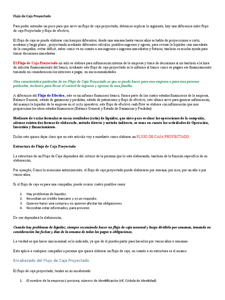 Estructura del Flujo de Caja Proyectado | PDF | Flujo de efectivo ...