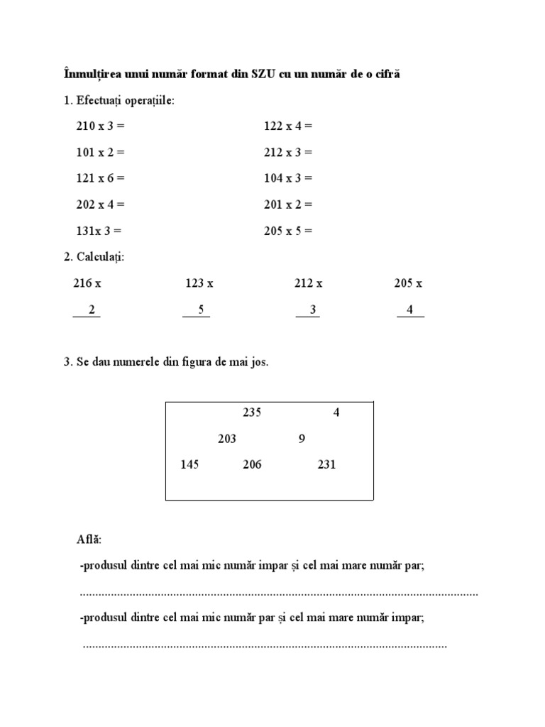 Inmultirea Unui Numar Format Din Szu Cu Un Numar D | PDF