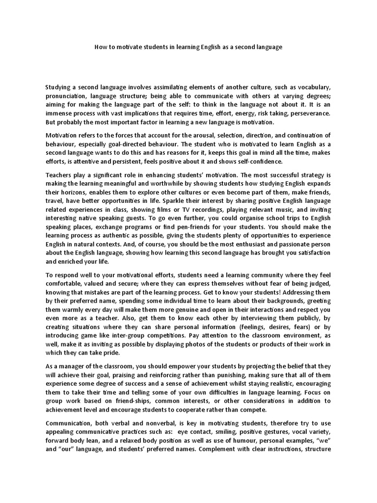 Motivating ESL Students Effectively | PDF | Motivation | Motivational