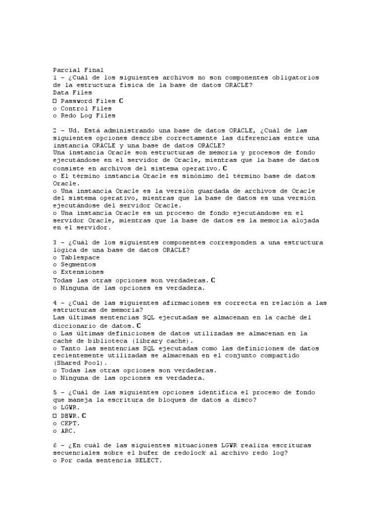 Examen Final Teórico | PDF | SQL | Oracle Corporation