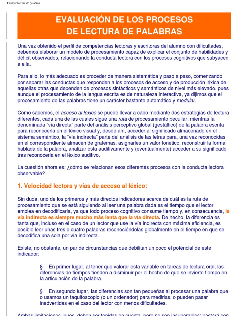 Ev de Los Proceso de Lectura de Palabras | PDF | Artes del Lenguaje y ...