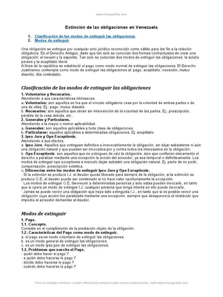 Extinción de Obligaciones en Venezuela | PDF | Pagos | Estatuto de ...