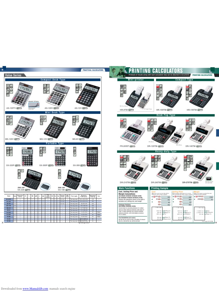 Casio Printing Calculators Users Manual PDF Calculator Prices