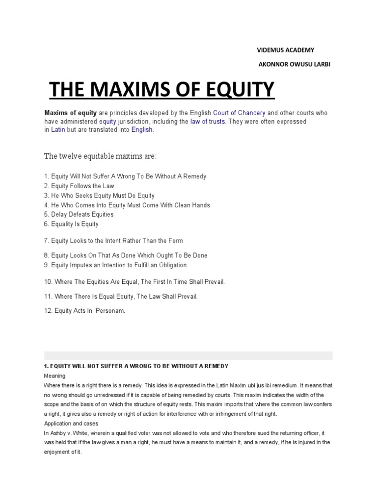 The Equitable Foundations Of Justice An Analysis Of The Twelve Maxims