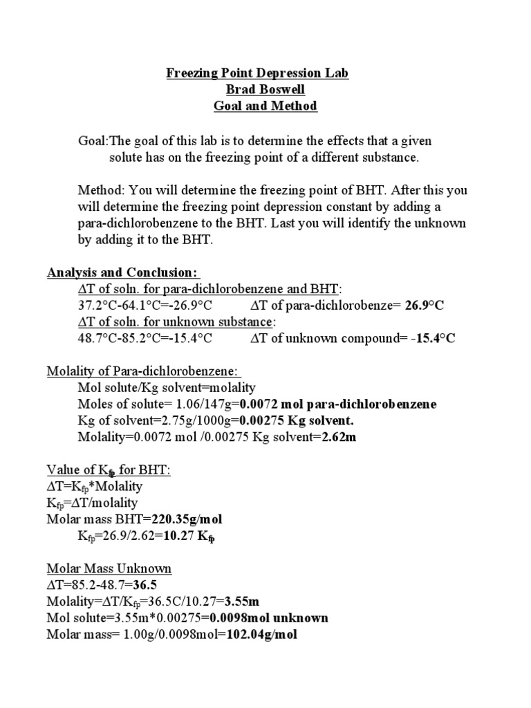 Freezing Point Depression Analysis | PDF