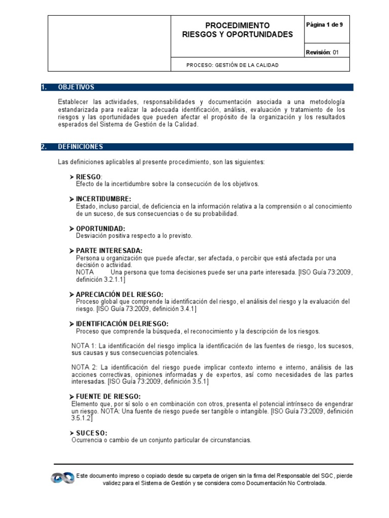 Gestión de Riesgos y Oportunidades ISO 9001 | PDF | Gestión de la ...