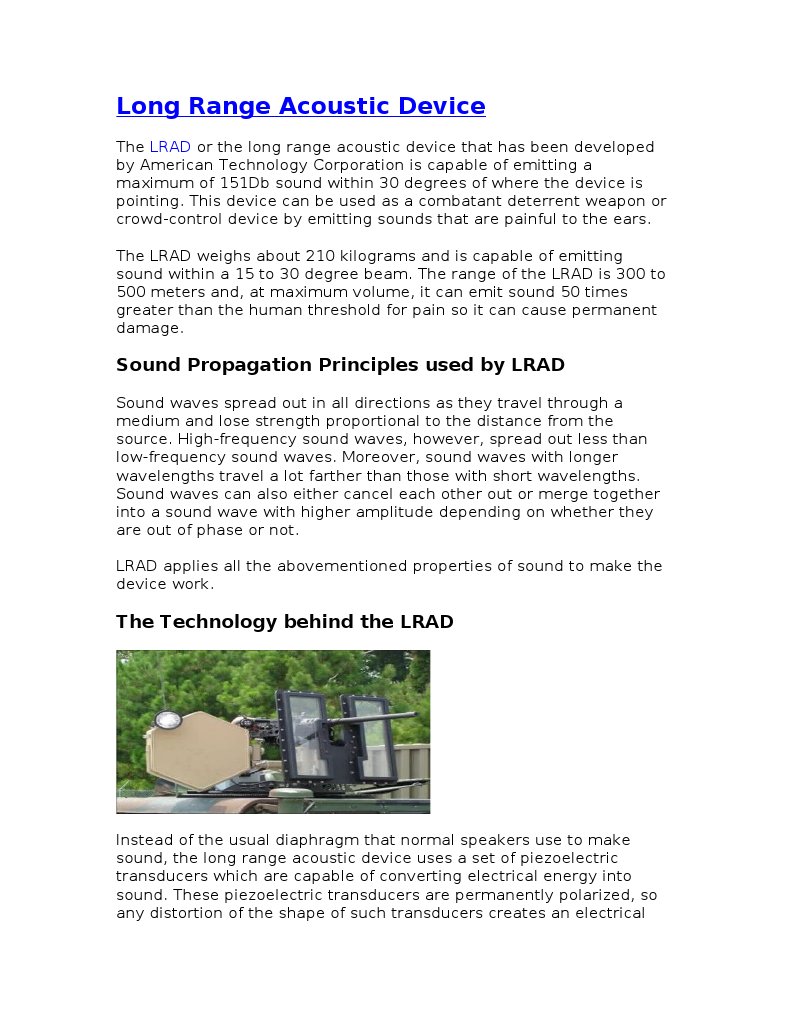 Long Range Acoustic Device PDF Sound Acoustics