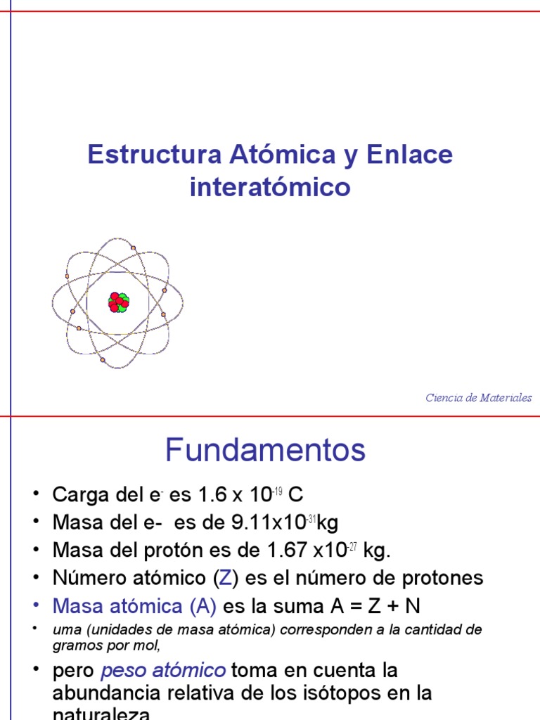 Estructura Atómica y Enlace interatómico Enlace químico