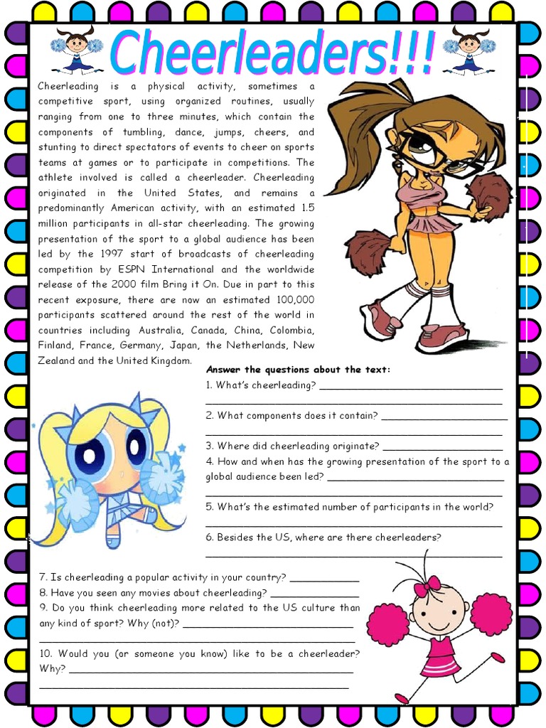 4045 Cheerleaders Reading Comprehension (4 Tasks Videos Movies Sources ...