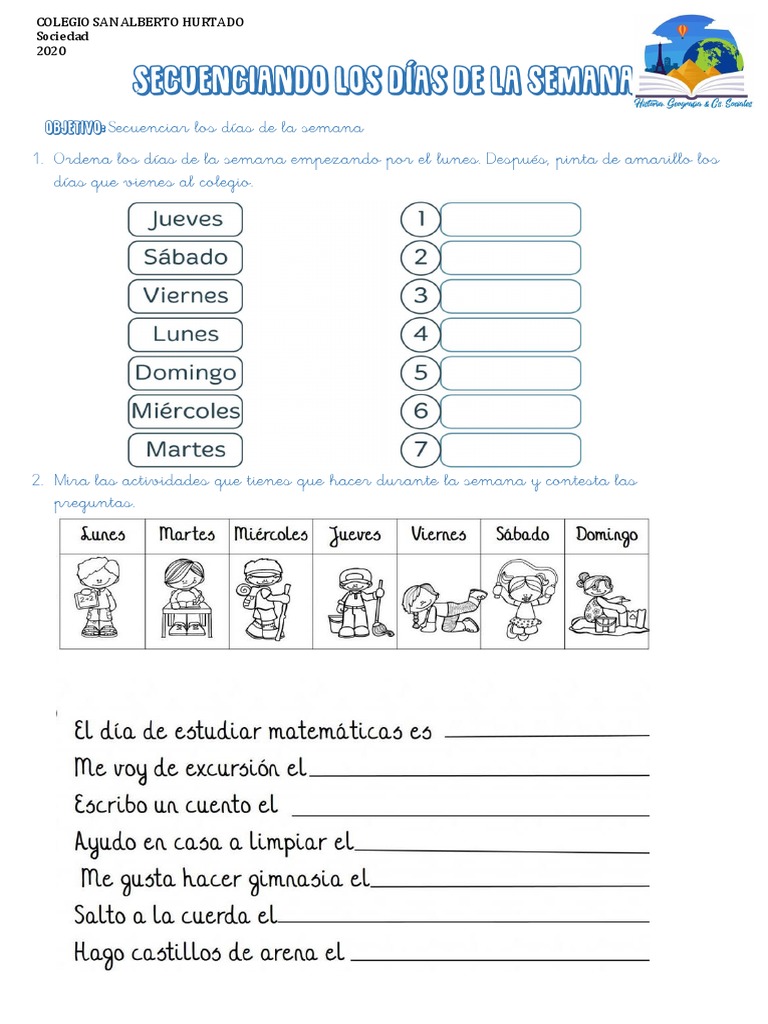 Actividades para Secuenciar Días de la Semana | PDF