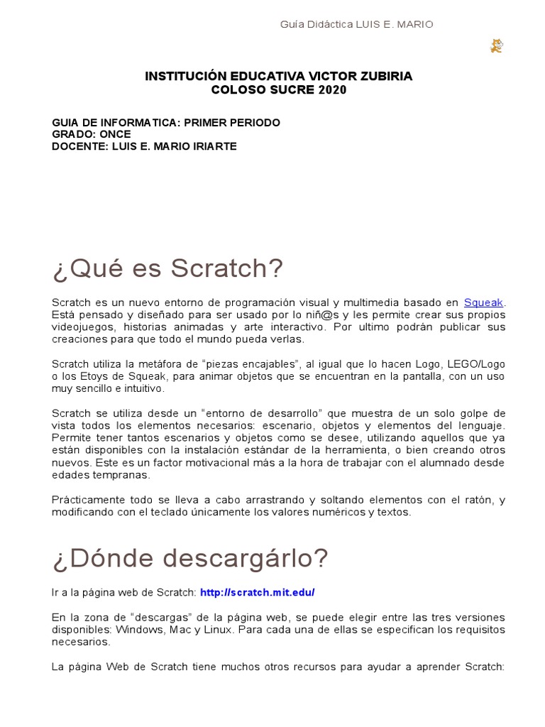 Guia de Scratch 11° P I 2020 | PDF | Scratch (lenguaje de programación ...