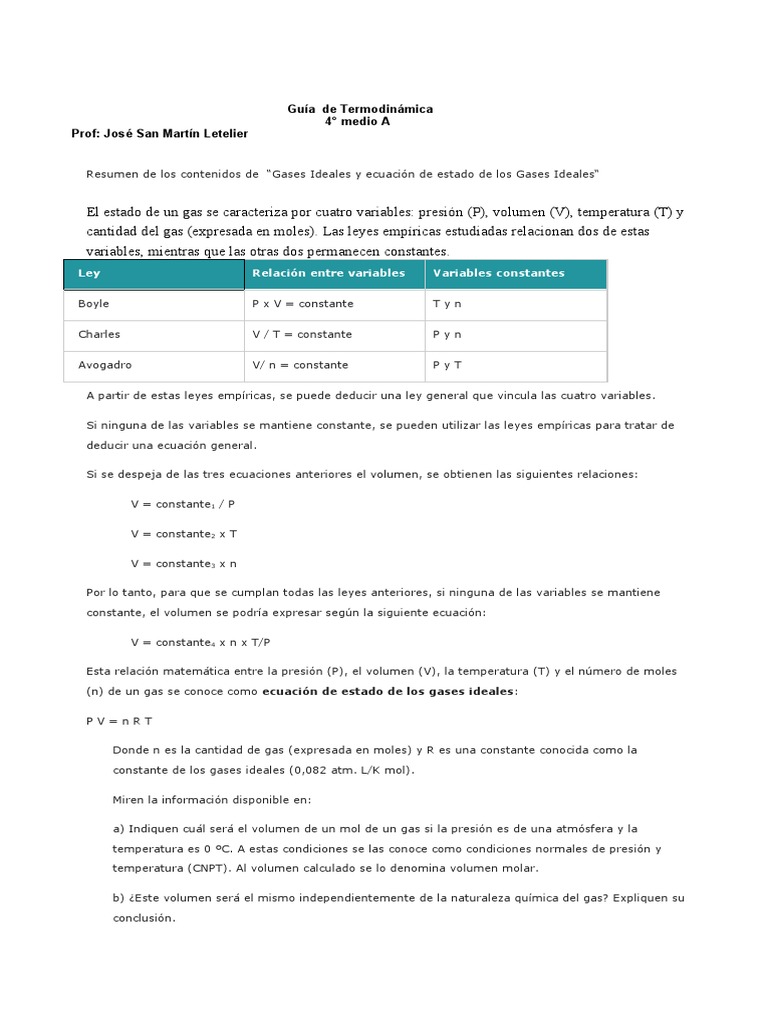 Ecuaciones y Propiedades de Gases Ideales | PDF | Gases | Mole (Unidad)