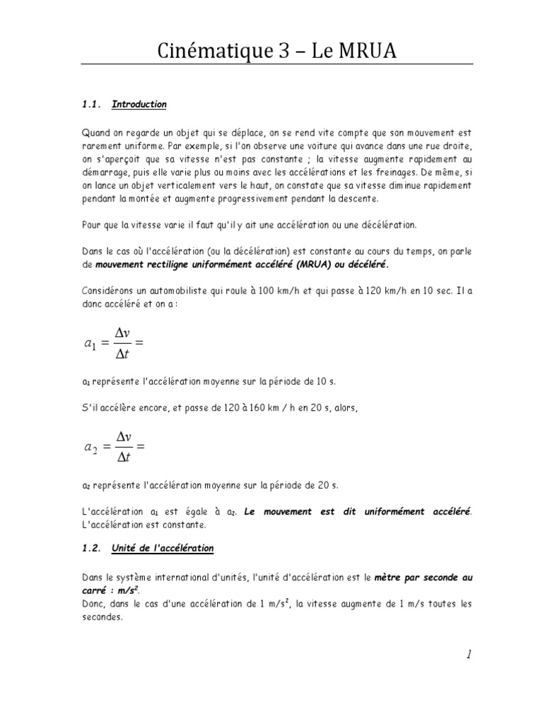 De Quoi Depend Lacceleration Dans Le Vide 3-Le Mrua | PDF | Accélération | Vitesse