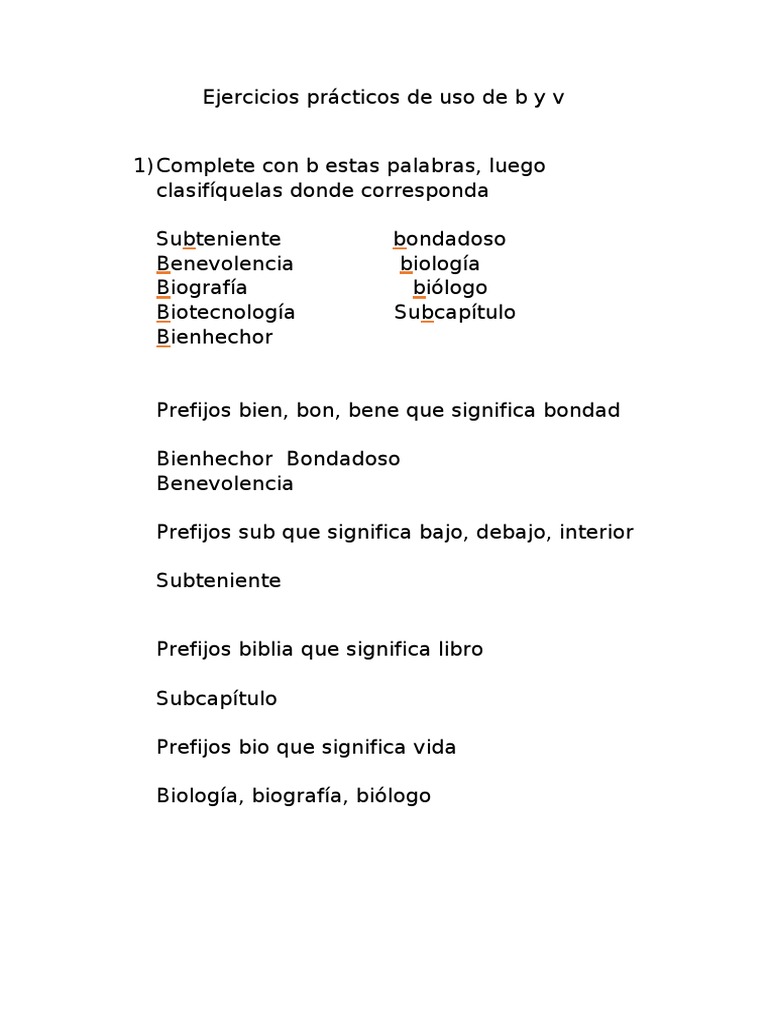 Ejercicios de uso de b y v | PDF | Lingüística