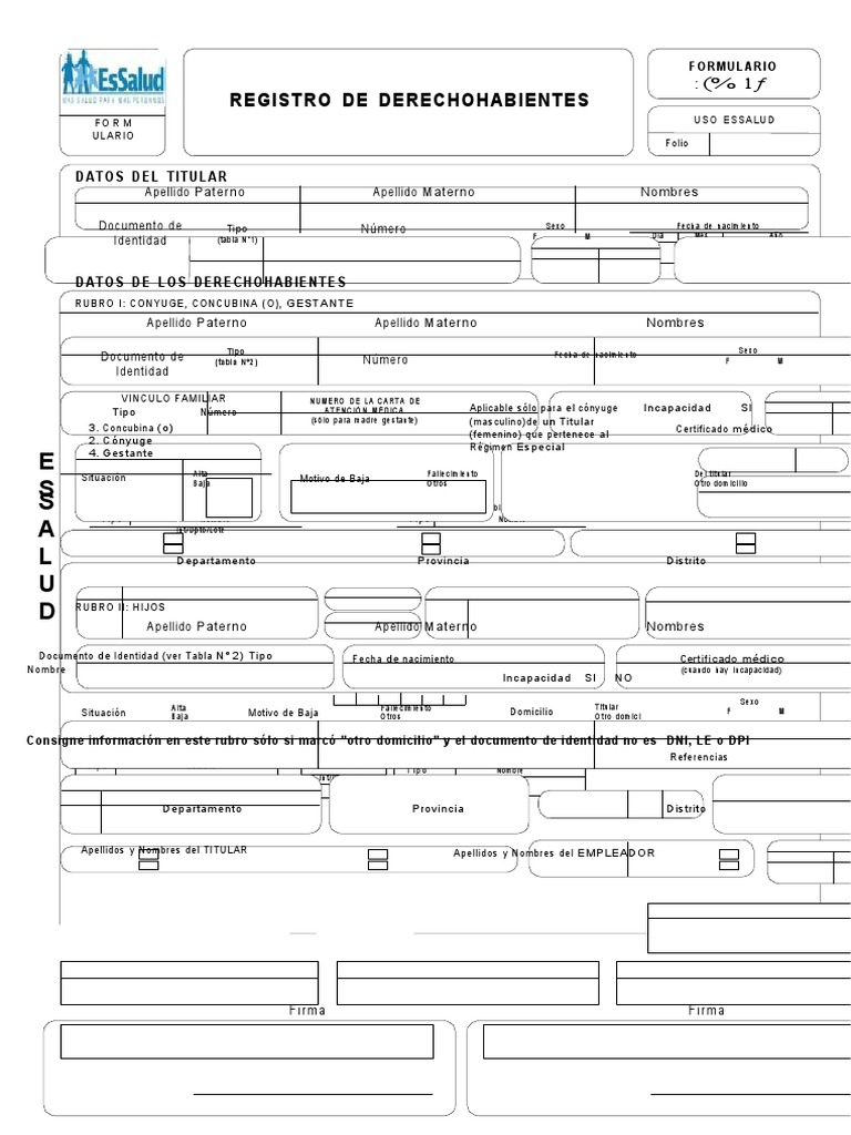 Formulario 6052: Registro de Derechohabientes | PDF | Documento | Fuentes