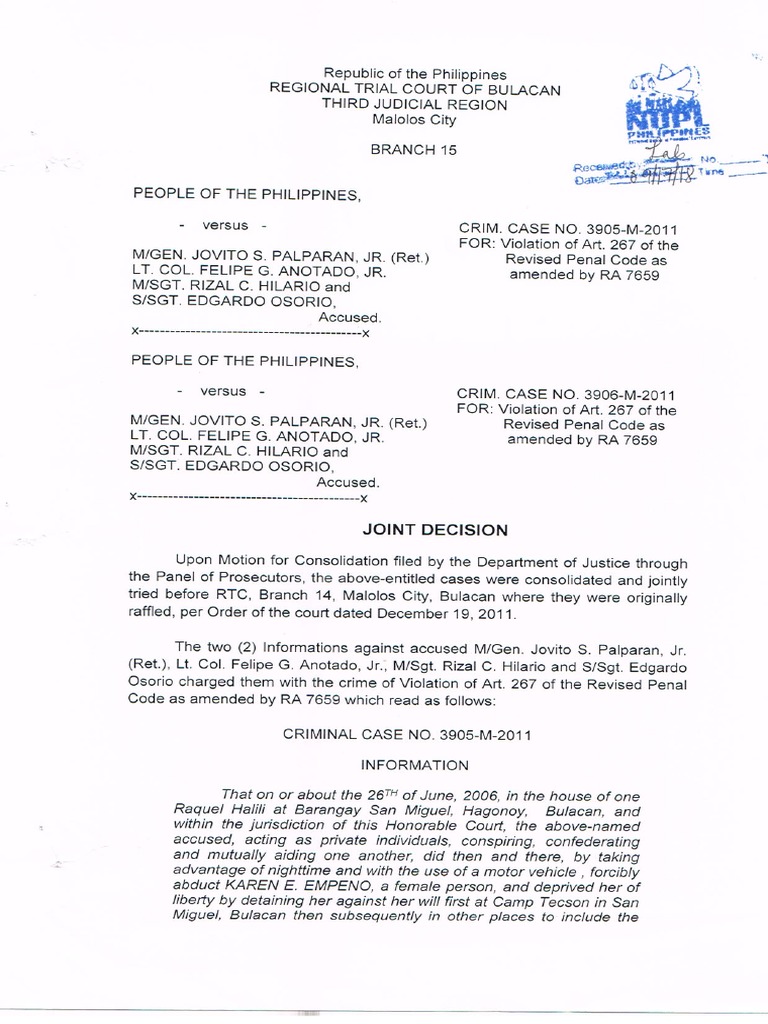 Palparan RTC Decision PDF | PDF