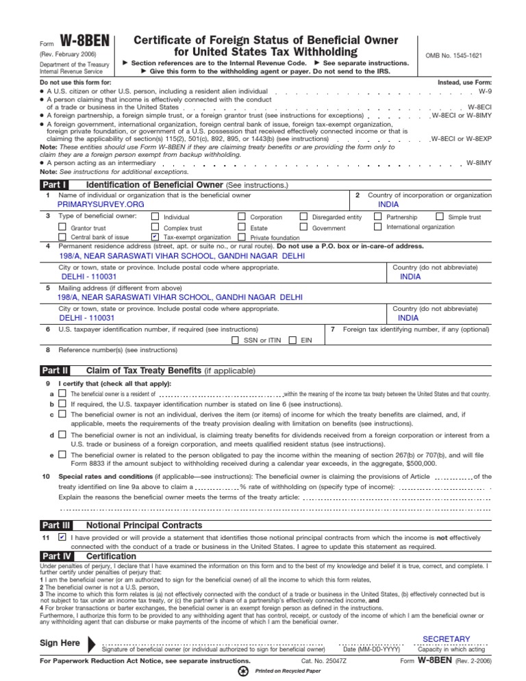 Template - W-8ben Form | PDF